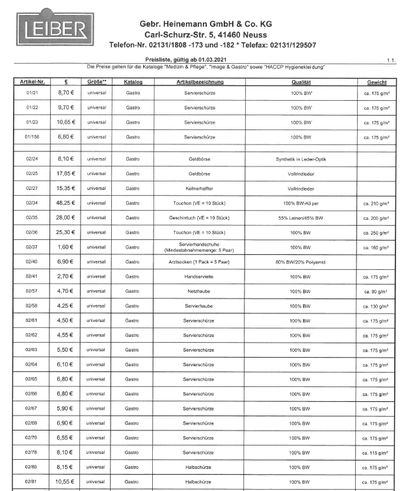 Leiber Preisliste 2024